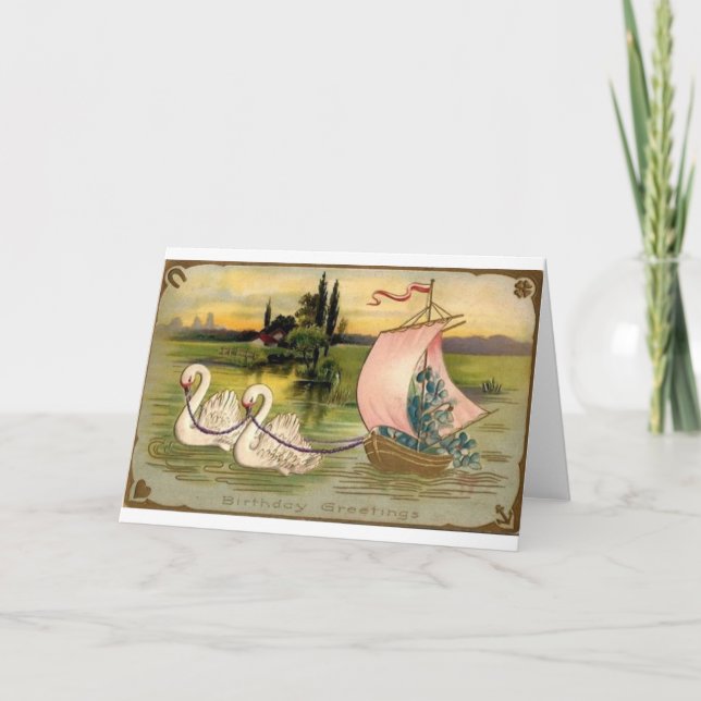 Cartão de Aniversário Vintage Swan (Frente)