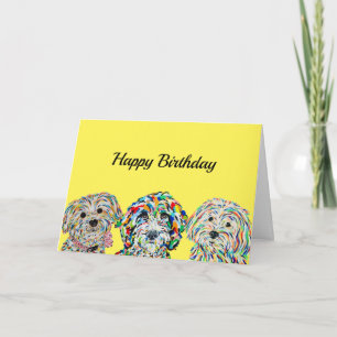 Cartão de Aniversário Yorkie Bichon Sheepadoodle M