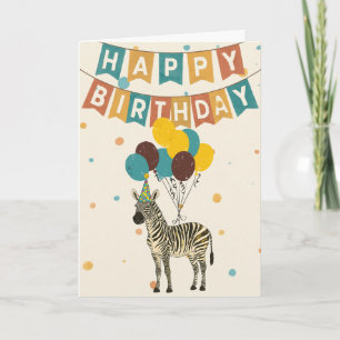 Cartão de Aniversário Zebra - Design de Festa Anim