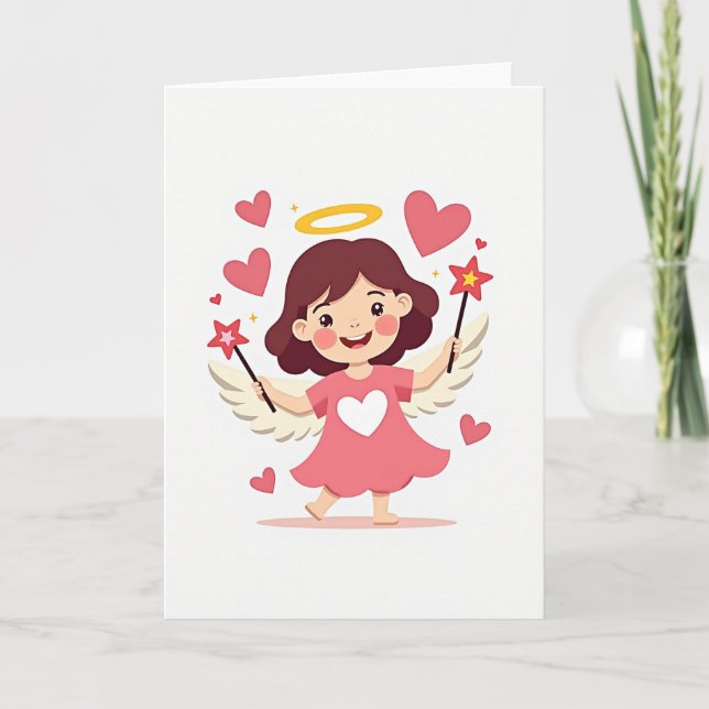 Cartão de Anjo com Coração Fofo (Frente)
