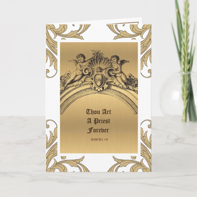 Cartão de Anjo de Ordenação do Padre Católico (Frente)