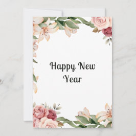 Cartão de ano liso, floral, de cor aquosa