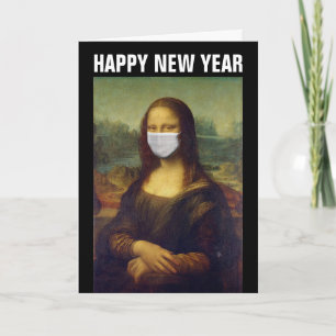 CARTÃO DE ANO NOVO 2021 MONA LISA COM MÁSCARA