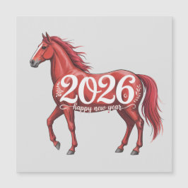 Cartão de Ano Novo 2026 Cavalo Vermelho Ilustração