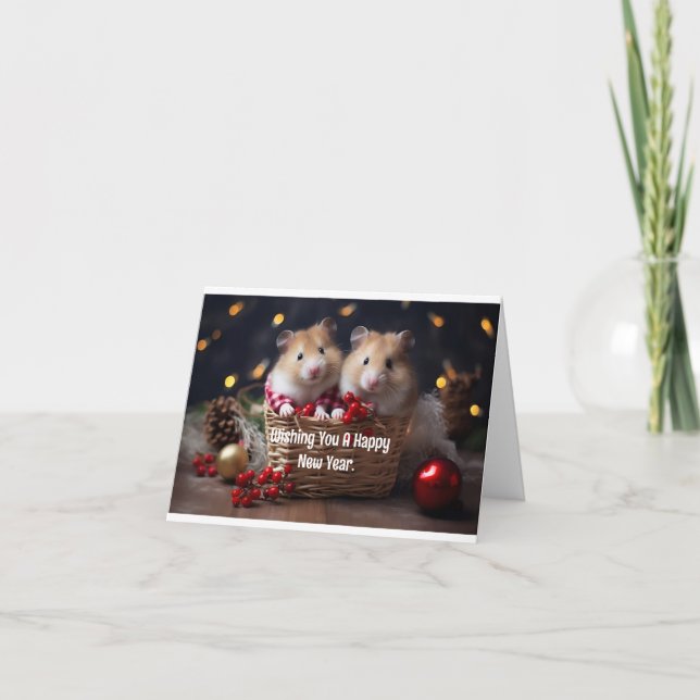 Cartão de Ano Novo com Dois Hamsters (Frente)