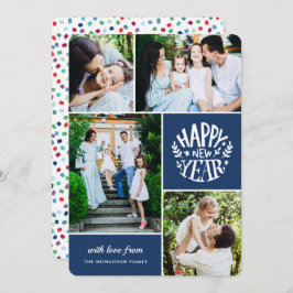 Cartão de Ano Novo de Foto Collage 4 | Azul