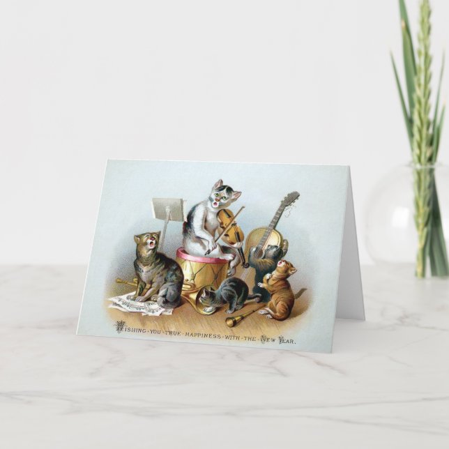 Cartão de Ano Novo de Gatos Vitorianos (Frente)