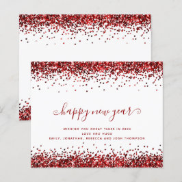 Cartão de Ano Novo Feliz com Bordas de Brilho Verm