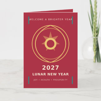 Cartão de Ano Novo Lunar Moderno 2027 Alegria Pros