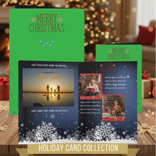 Cartão de Ano Novo Multi-Foto Natal Verde (Criador carregado)
