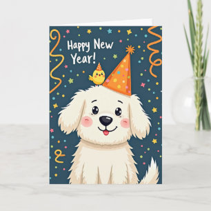 Cartão de Ano Novo para Cachorro Feliz