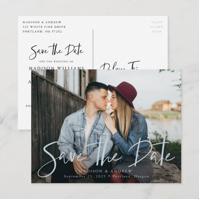 Cartão de Antemão de Data de Casamento com Foto e  (Frente/Verso)