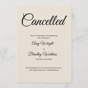 Cartão de Anúncio Cancelado de Casamento de Creme