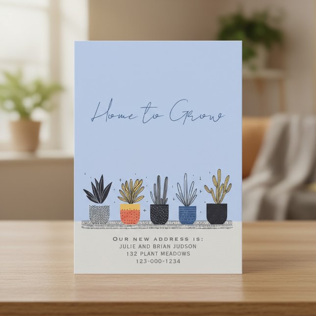 Cartão de Anúncio da Nova Planta Home do Pastel Wh (Whimsical Pastel Plant New Home Announcement Card.)