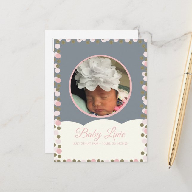 Cartão de Anúncio de Bebê com Borda de Confete de  (Frente/Verso In Situ)