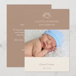 Cartão de Anúncio de Bebê com Foto Boho Marrom Ter