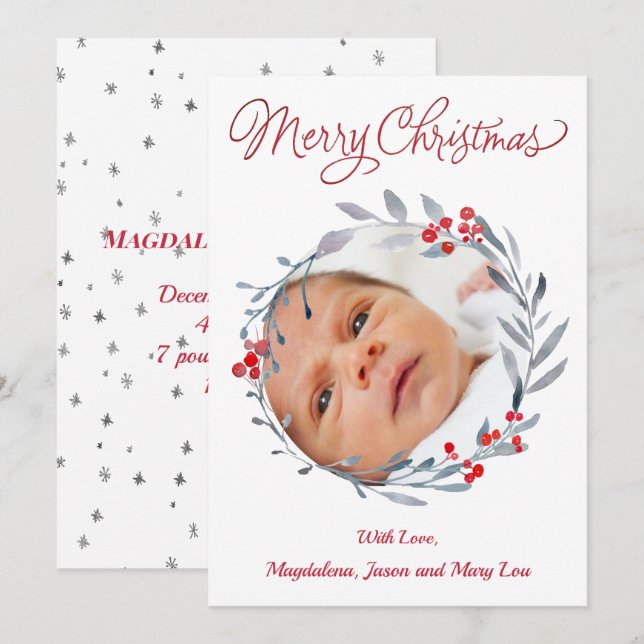 Cartão de anúncio de bebê Feliz Natal (Frente/Verso)