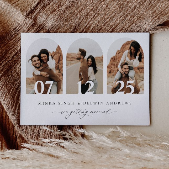Cartão de Anúncio de Boho Arch Save The Date com F (Criador carregado)