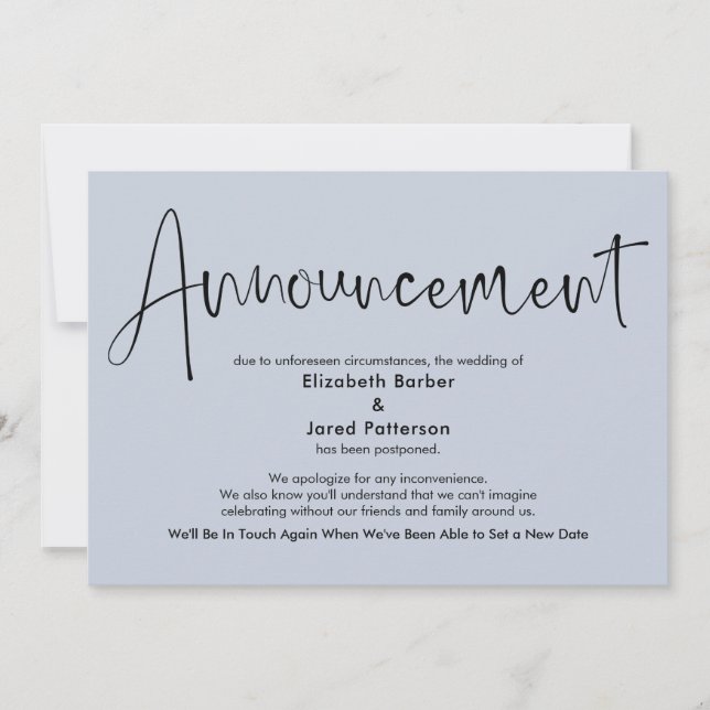 Cartão de Anúncio de Casamento Adiado de Dusty Blu (Frente)