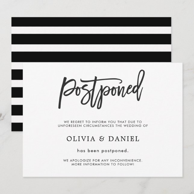 Cartão de Anúncio de Casamento Adiado Simples (Frente/Verso)