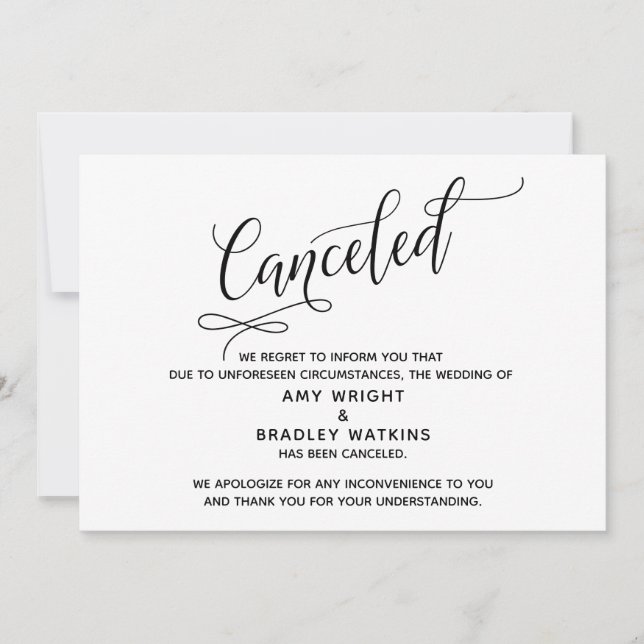 Cartão de Anúncio de Casamento Cancelado Elegante (Frente)