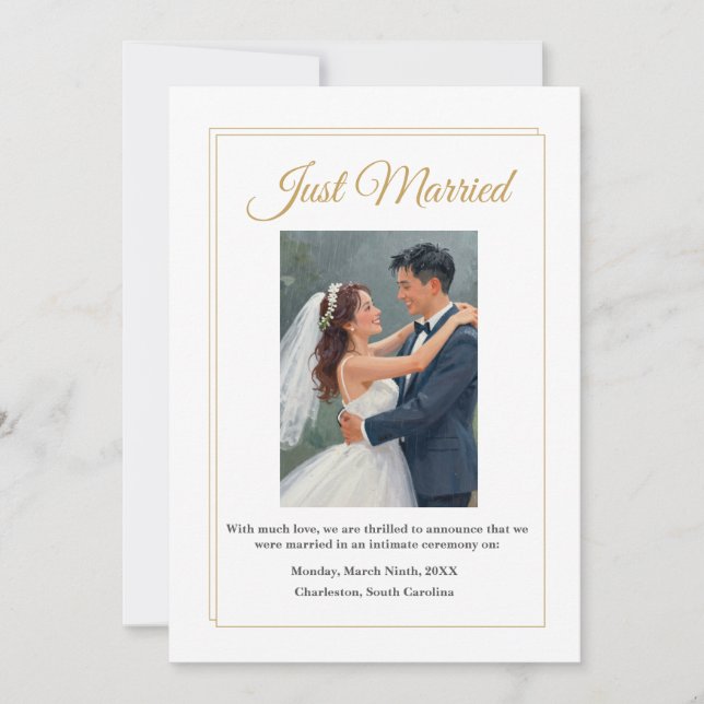Cartão de Anúncio de Casamento com Borda Dourada M (Frente)