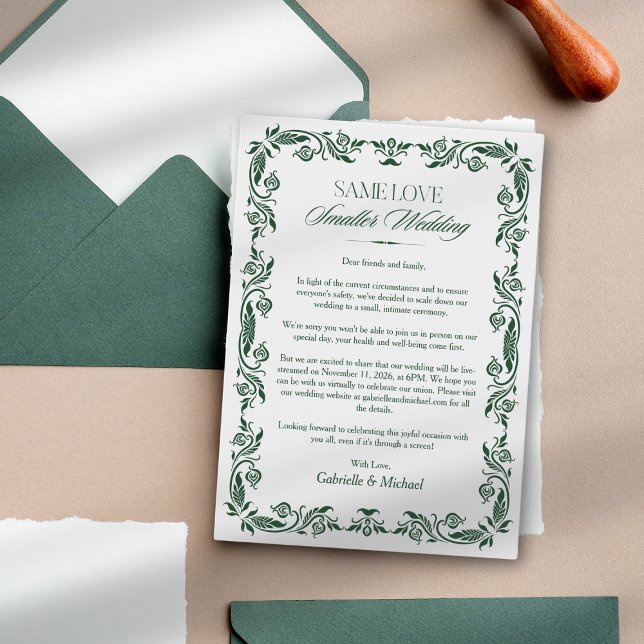 Cartão de Anúncio de Casamento Elegante Verde Redu (Criador carregado)
