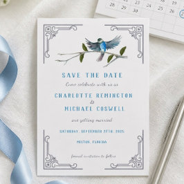 Cartão de Anúncio de Casamento Pássaro Azul de Fel