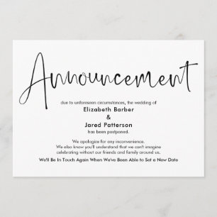 Cartão de Anúncio de Casamento Pós-Adiado Simples 