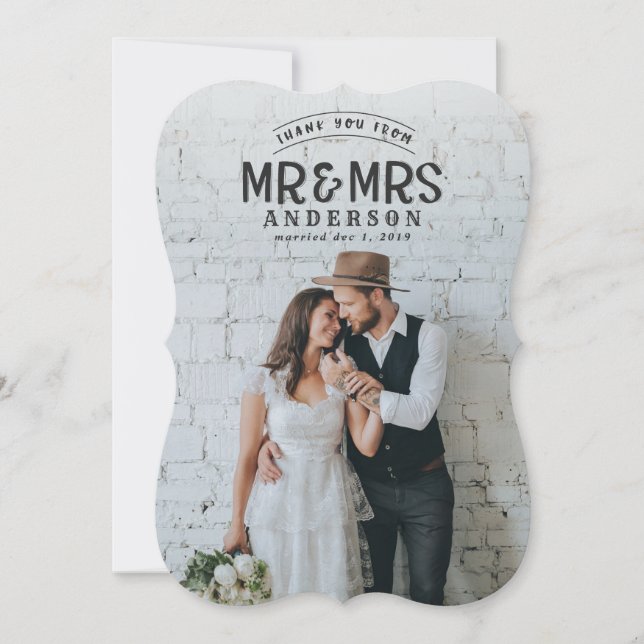 Cartão de anúncio de casamento rústico de agradeci (Frente)