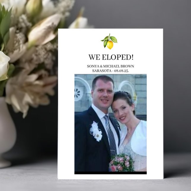 Cartão de Anúncio de Casamento Secreto Limão Amare (Criador carregado)