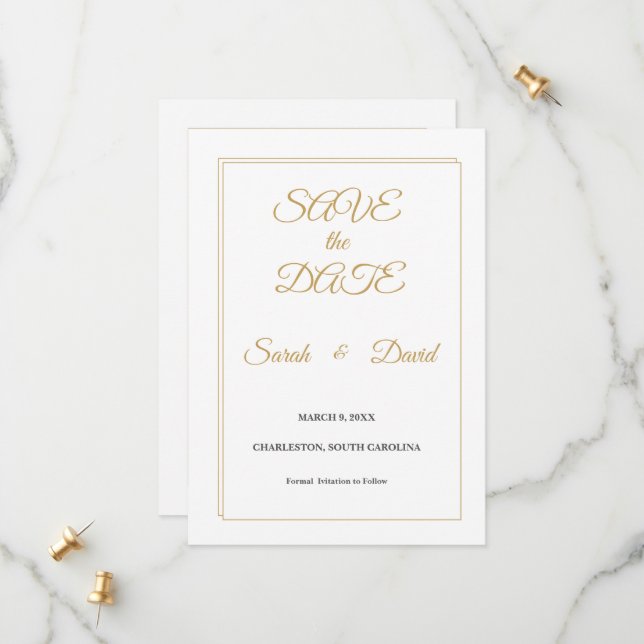Cartão de Anúncio de Data de Casamento com Borda D (Frente/Verso In Situ)