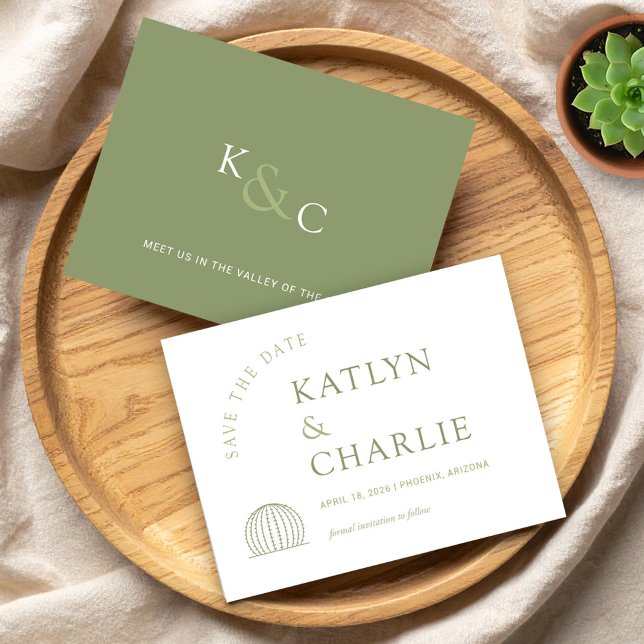 Cartão de Anúncio de Data de Casamento com Cacto M (Modern Southwestern Cactus Save The Date Card)