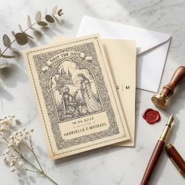 Cartão de Anúncio de Data de Casamento com Desenho
