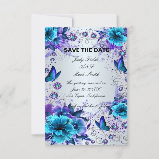 Cartão de Anúncio de Data de Casamento com Floral  (Frente)