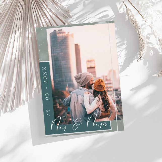 Cartão de Anúncio de Data de Casamento com Foto e  (Criador carregado)