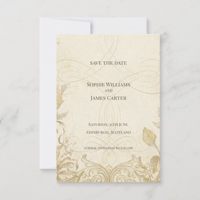 Cartão de anúncio de data de casamento Ivory Botan (Frente)