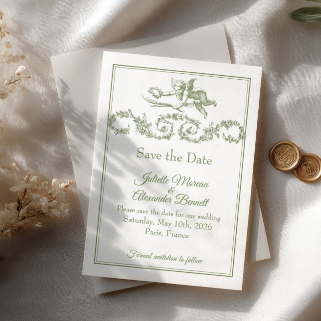 Cartão de Anúncio de Data de Casamento Olive Sage  (Criador carregado)