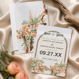Cartão de Anúncio de Data de Casamento Peach Roses