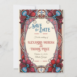 Cartão de Anúncio de Encontro Art Nouveau Floral