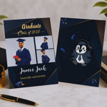 Cartão de Anúncio de Formatura Azul Marinho Elegan