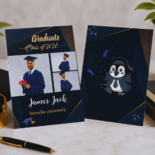 Cartão de Anúncio de Formatura Azul Marinho Elegan