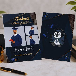 Cartão de Anúncio de Formatura Azul Marinho Elegan