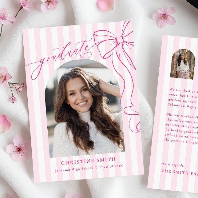 Cartão de Anúncio de Formatura com Fita Rosa Elega (Criador carregado)