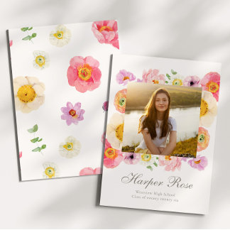 Cartão de Anúncio de Formatura com Floral Brilhant