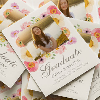 Cartão de Anúncio de Formatura com Floral Brilhant