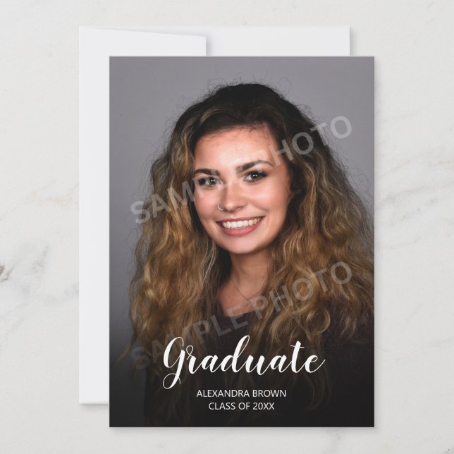 Cartão de Anúncio de Formatura com Foto Verde (Frente)