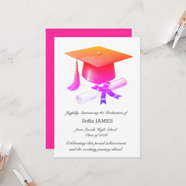 Cartão de Anúncio de Formatura Elegante (Frente/Verso In Situ)