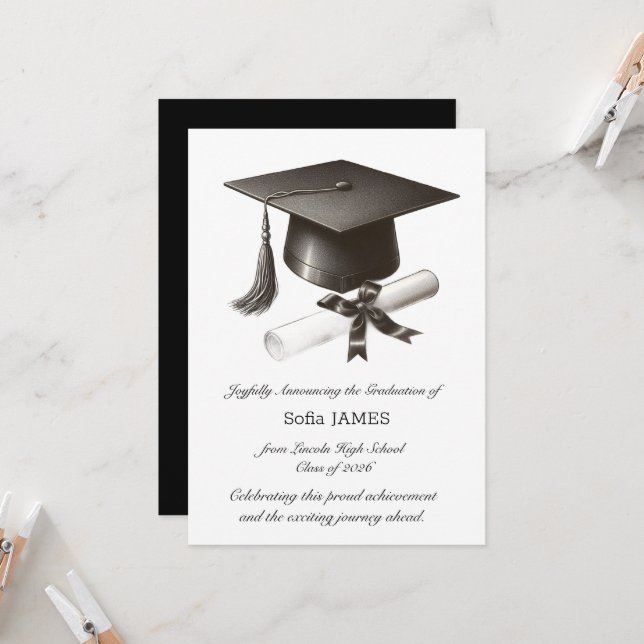 Cartão de Anúncio de Formatura Elegante (Frente/Verso In Situ)