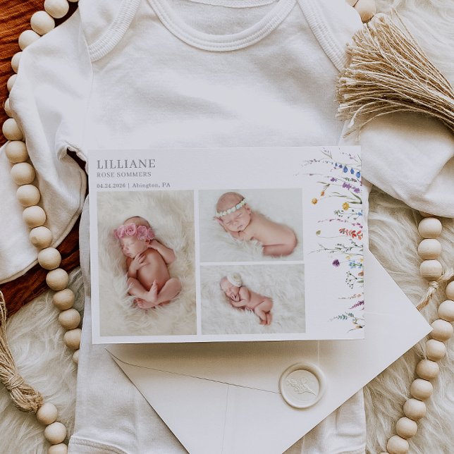 Cartão de Anúncio de Foto de Bebê com Flores Silve (Criador carregado)